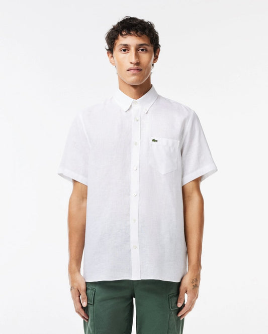 Lacoste Lacoste Mens Short Sleeve Straight Cut Linen Shirt