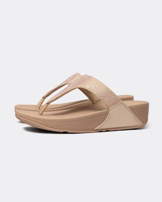 Fitflop Lulu Womens Crystal Embellished Toe-Post Sandals - Latte Beige A94