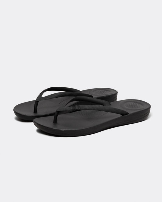 Fitflop Iqushion Womens Ergonomic Flip-Flops - All Black 090 - CHO - Designer Womens Sandals