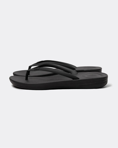 Fitflop Iqushion Womens Ergonomic Flip-Flops - All Black 090 - CHO - Designer Womens Sandals