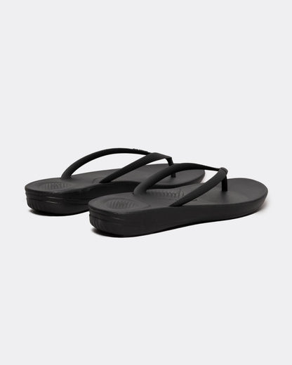 Fitflop Iqushion Womens Ergonomic Flip-Flops - All Black 090 - CHO - Designer Womens Sandals