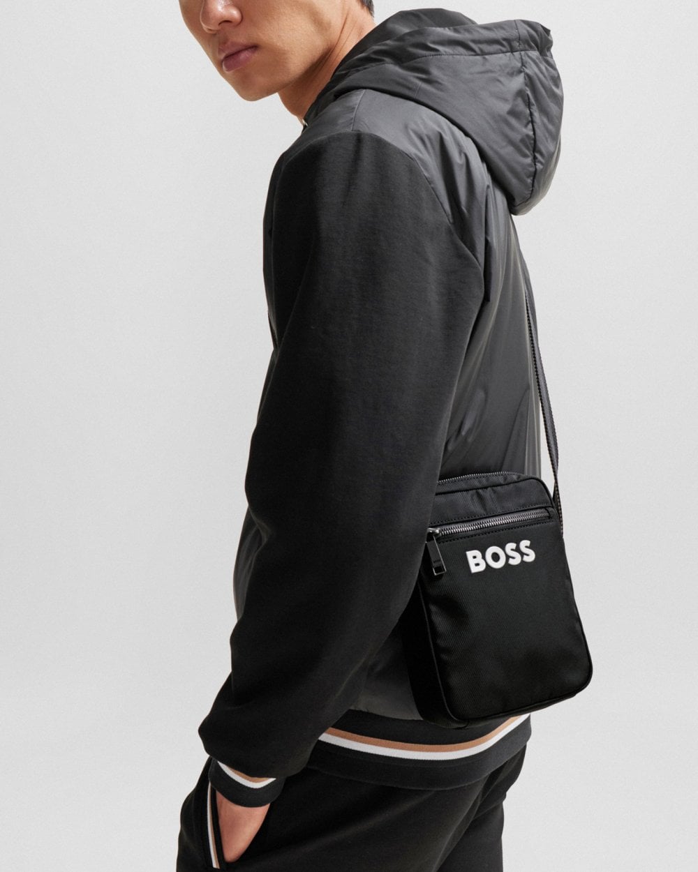 BOSS Orange Catch 3.0 Mens Crossbody Bag with Signature-Stripe Strap NOS
