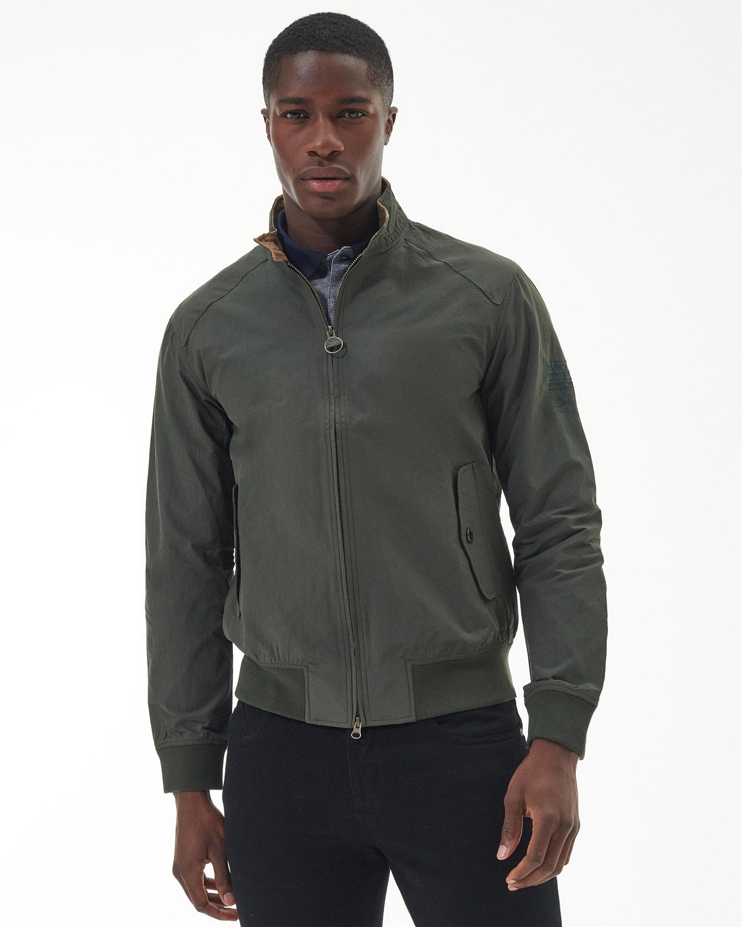 Barbour International Steve McQueen Rectifier Harrington Casual Mens Jacket - Sage - CHO - Designer Mens Bomber Jackets