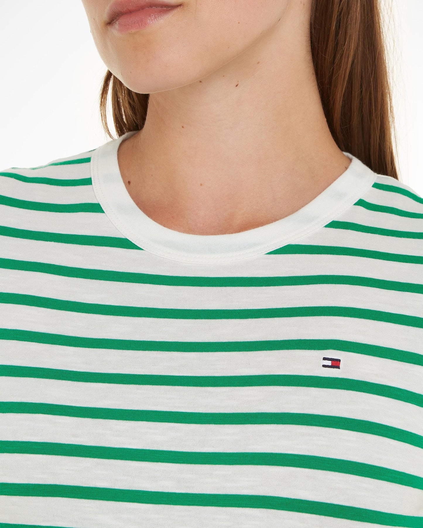 Tommy Hilfiger 1985 Womens Slim Slub Top - Breton Ecru/Olympic Green