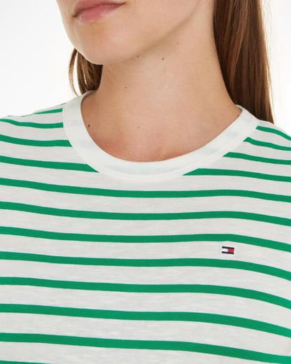 Tommy Hilfiger 1985 Womens Slim Slub Top - Breton Ecru/Olympic Green