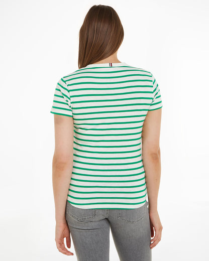 Tommy Hilfiger 1985 Womens Slim Slub Top - Breton Ecru/Olympic Green
