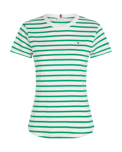 Tommy Hilfiger 1985 Womens Slim Slub Top - Breton Ecru/Olympic Green