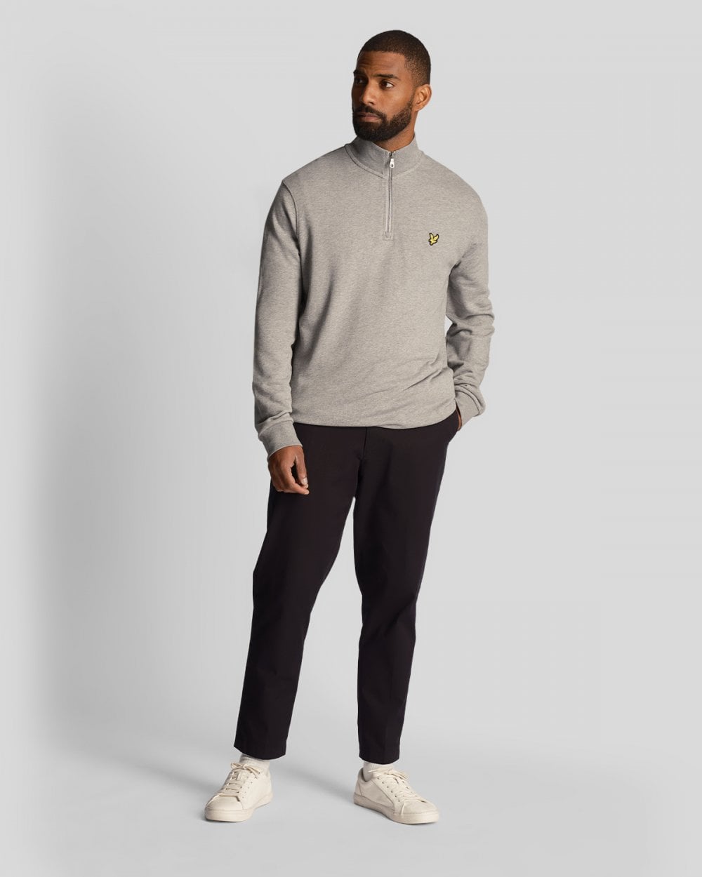 Lyle & Scott Mens Embroidered Quarter Zip Sweatshirt - T28 Mid Grey Marl