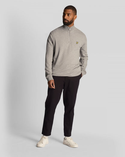 Lyle & Scott Mens Embroidered Quarter Zip Sweatshirt - T28 Mid Grey Marl