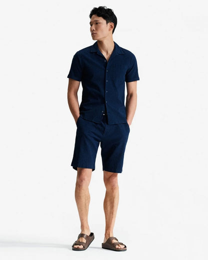 Oliver Sweeney Ravenshead Mens Cotton Seersucker Short Sleeved Shirt - Navy Stripe
