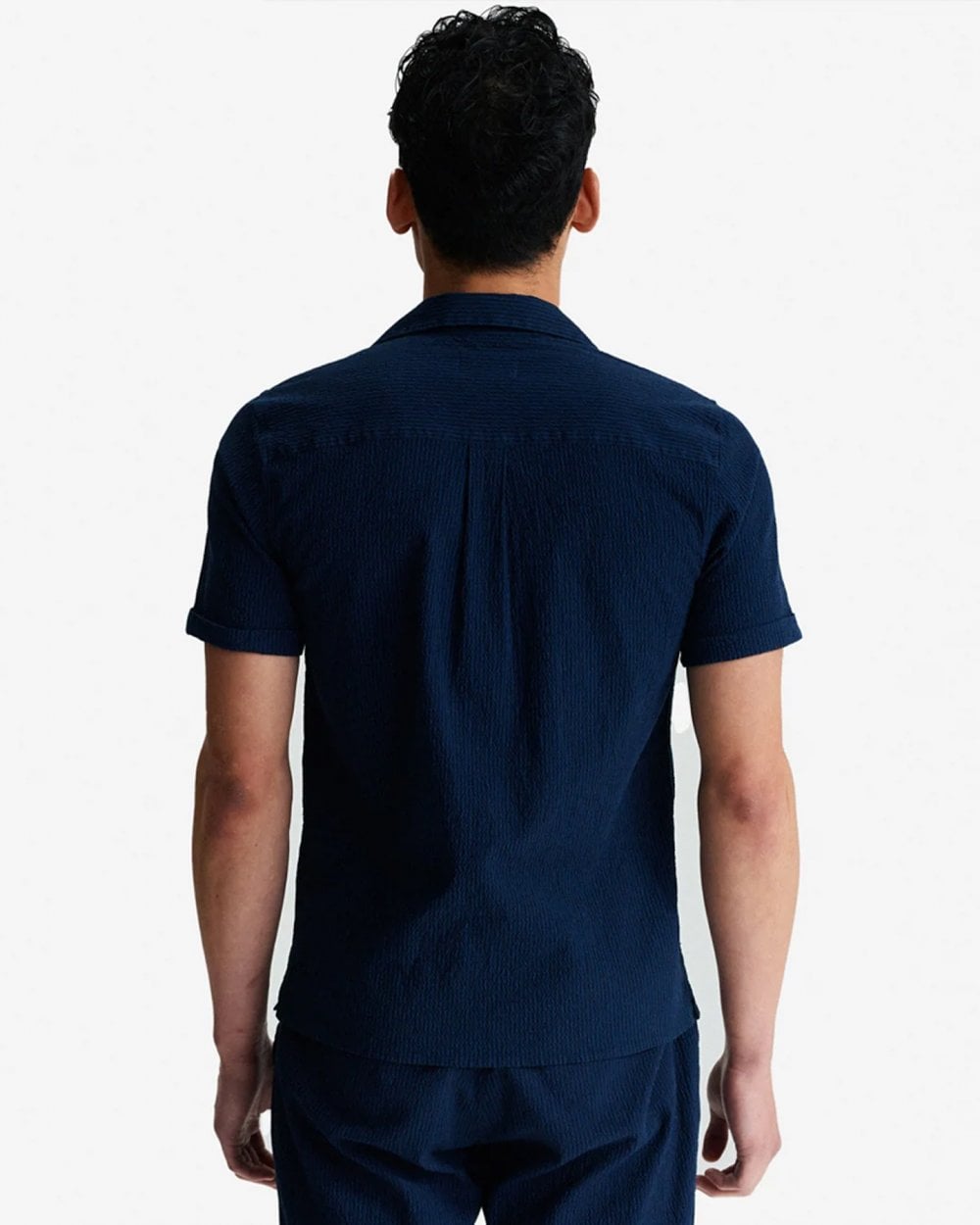 Oliver Sweeney Ravenshead Mens Cotton Seersucker Short Sleeved Shirt - Navy Stripe