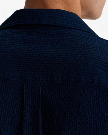 Oliver Sweeney Ravenshead Mens Cotton Seersucker Short Sleeved Shirt - Navy Stripe