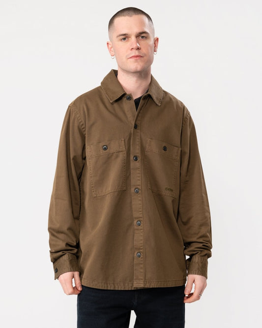 BOSS Orange Locky 1 Mens Oversized-Fit Cotton Twill Overshirt - Open Green 368