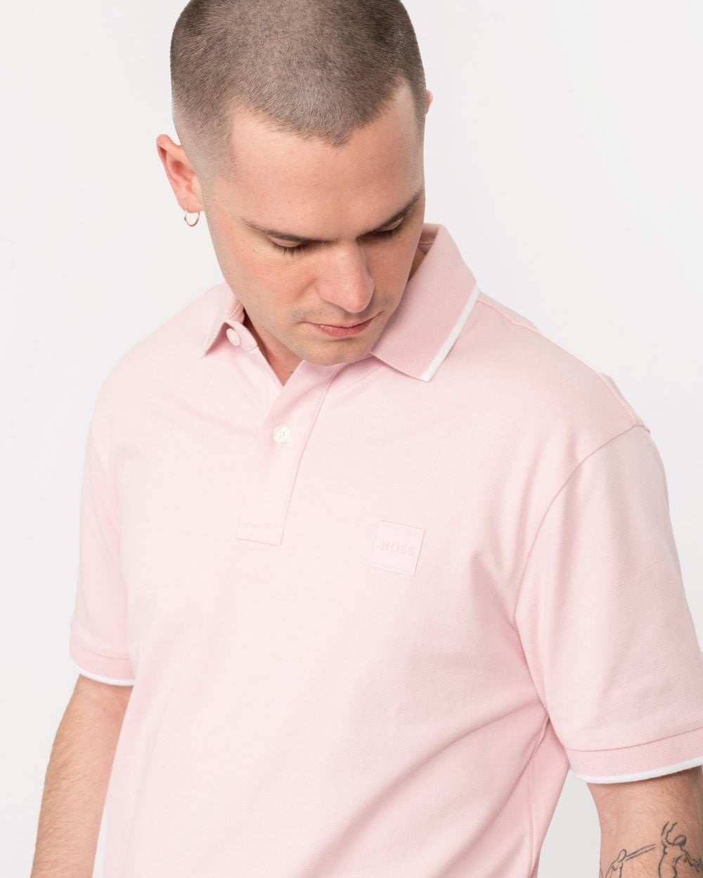 BOSS Orange Passertip Mens Short Sleeve Polo Shirt With Tipped Collar - Light/Pastel Pink 682
