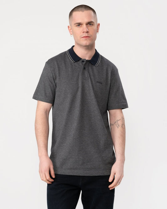BOSS Orange Oxford New Mens Contrast Collar Short Sleeve Polo Shirt - Dark Blue 404