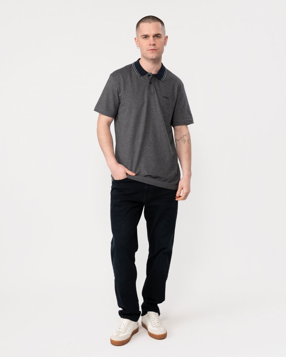 BOSS Orange Oxford New Mens Contrast Collar Short Sleeve Polo Shirt - Dark Blue 404