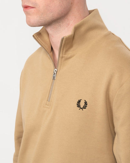 Fred Perry Mens Half Zip Sweatshirt - Warm Stone/Black U88