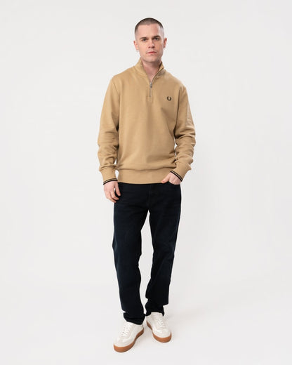 Fred Perry Mens Half Zip Sweatshirt - Warm Stone/Black U88