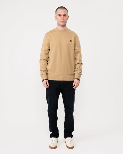 Fred Perry Mens Crew Neck Sweatshirt - Warm Stone/Black U88