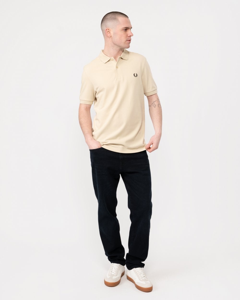 Fred Perry Mens Plain Signature Polo Shirt - Oatmeal/Black T04