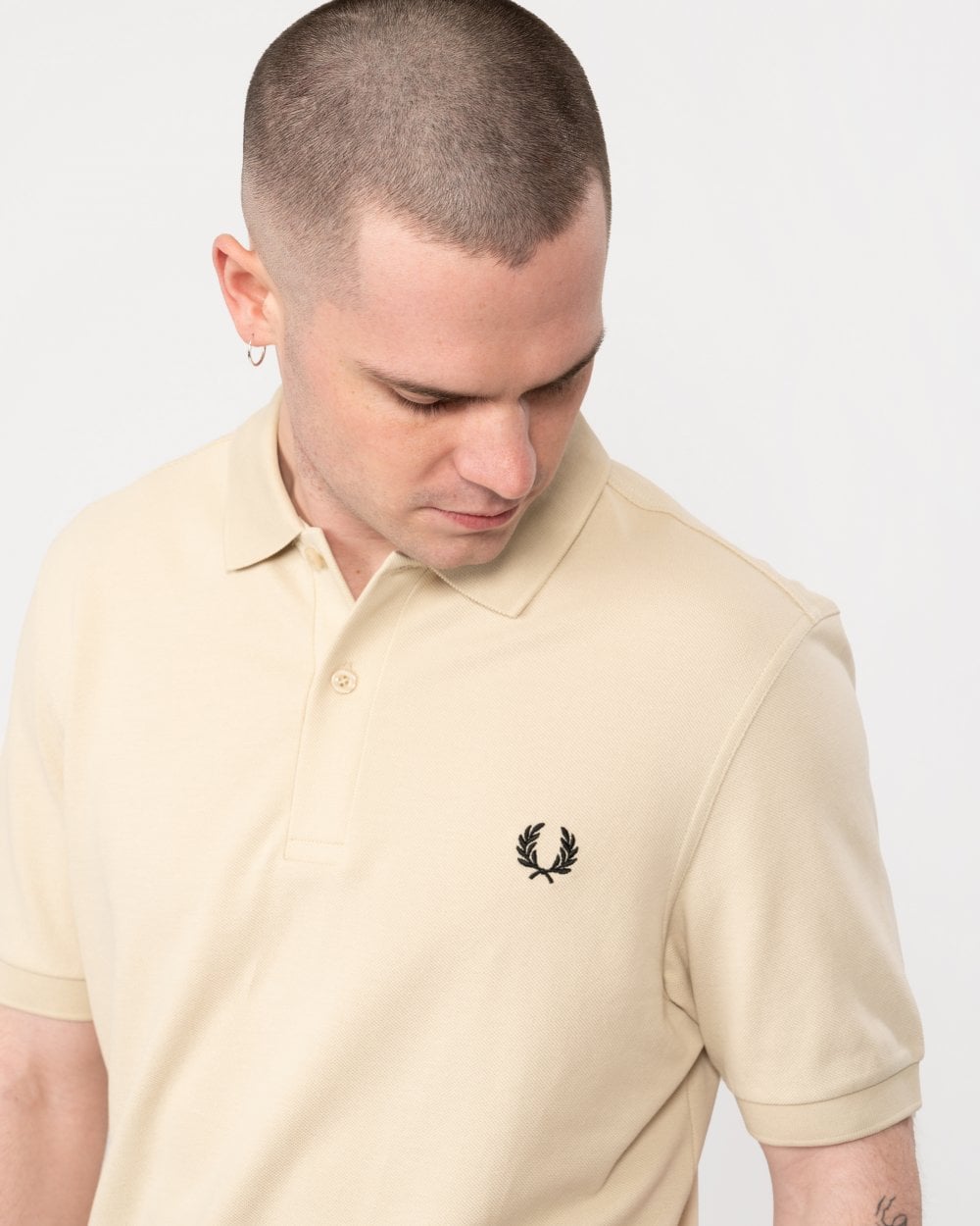 Fred Perry Mens Plain Signature Polo Shirt - Oatmeal/Black T04