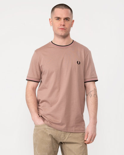 Fred Perry Mens Twin Tipped T-Shirt - Dark Pink/Dusty Rose/Black U89