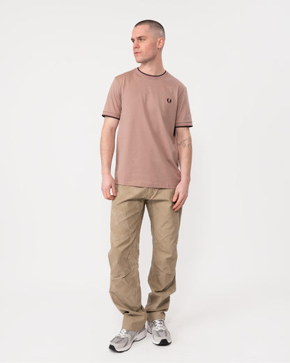 Fred Perry Mens Twin Tipped T-Shirt - Dark Pink/Dusty Rose/Black U89