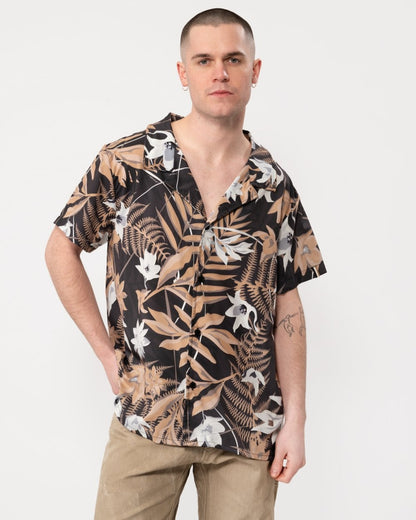 BOSS Orange Mens Short Sleeve Tropical Print Beach Shirt