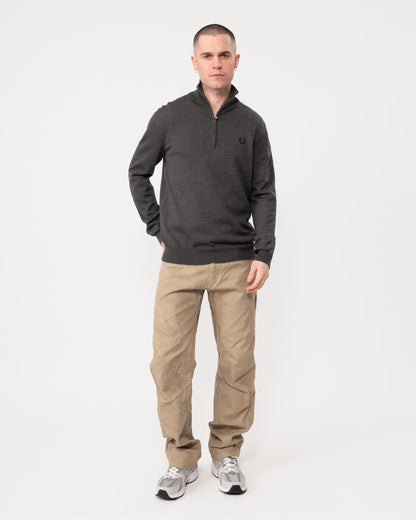 Fred Perry Mens Classic Half Zip Jumper - Dark Grey Marl R85