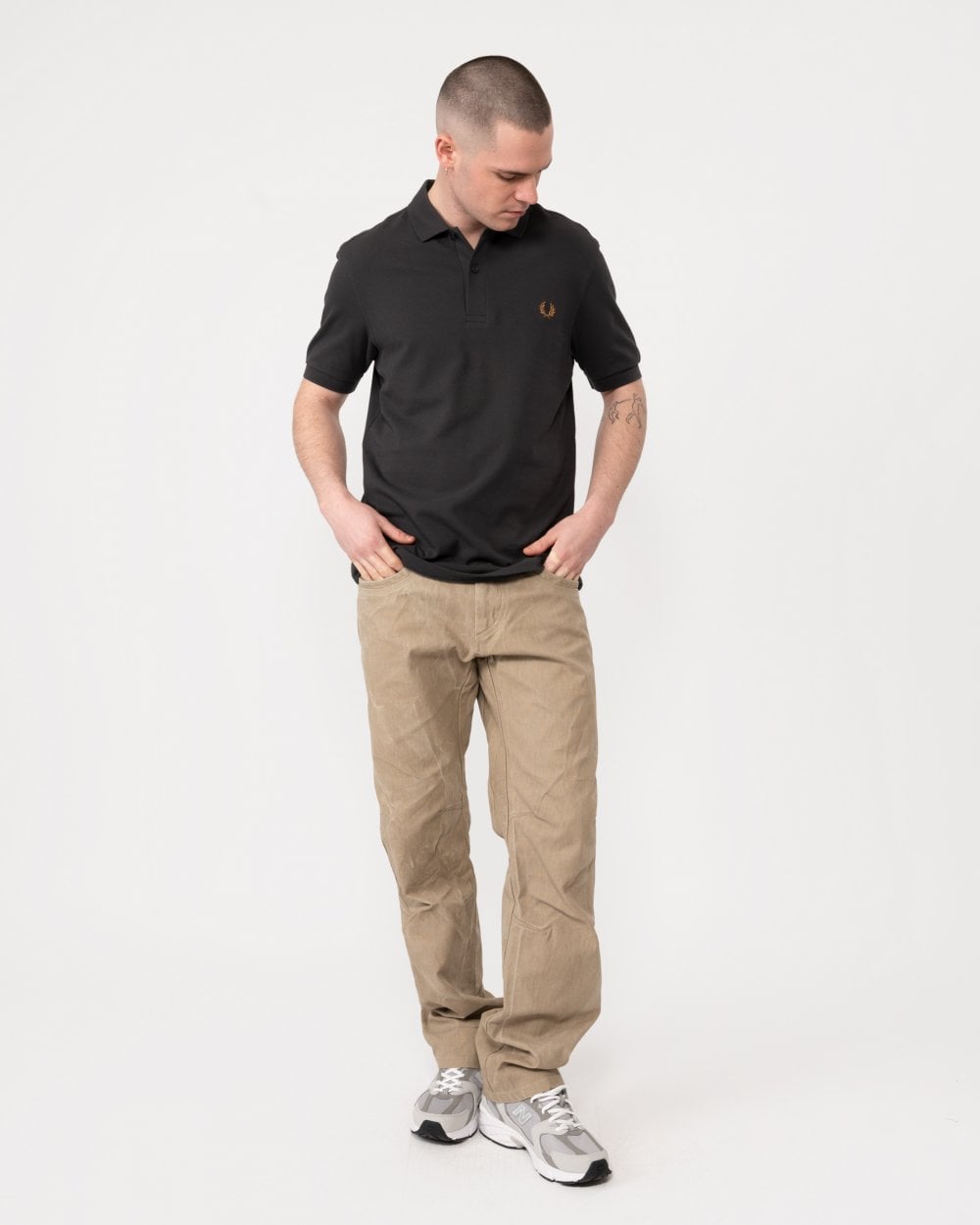 Fred Perry Mens Plain Signature Polo Shirt - Anchor Grey/Dark Caramel V07