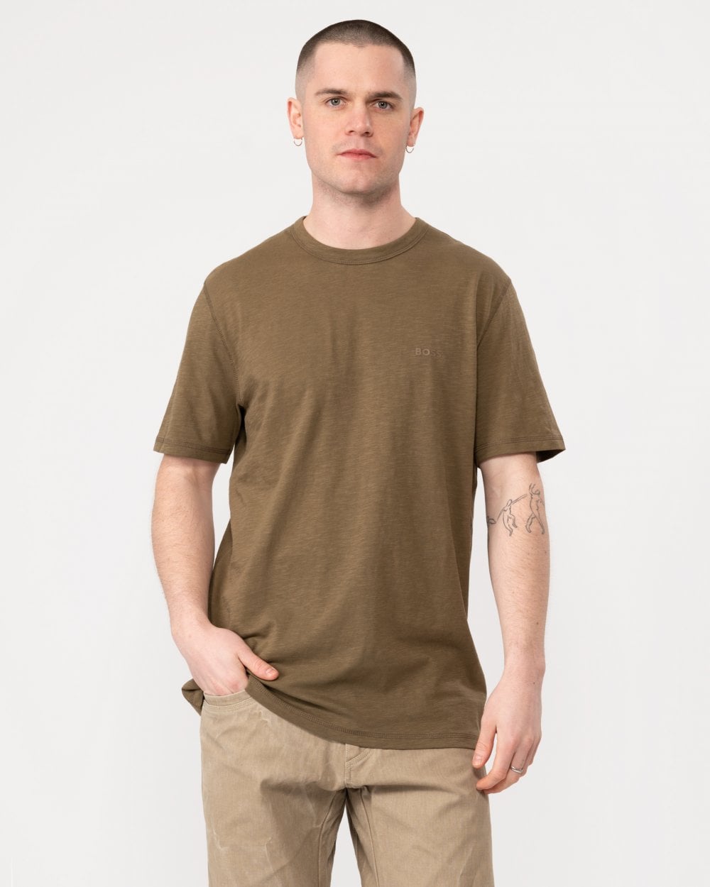 BOSS Orange Tegood Mens Crew Neck T-Shirt - Open Green 368