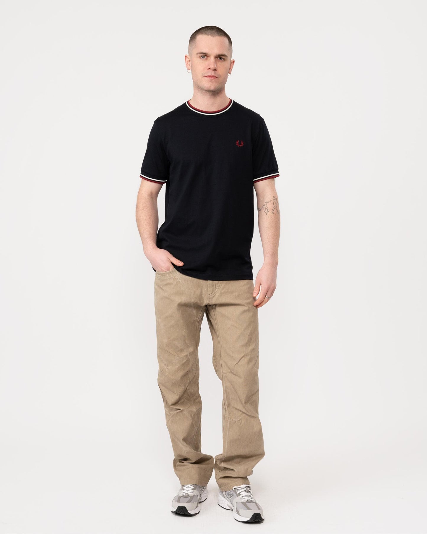 Fred Perry Mens Twin Tipped T-Shirt - Navy/Snow White/Burnt Red T55