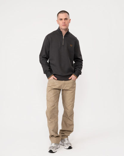 Fred Perry Mens Half Zip Sweatshirt - Anchor Grey/Dark Caramel V07