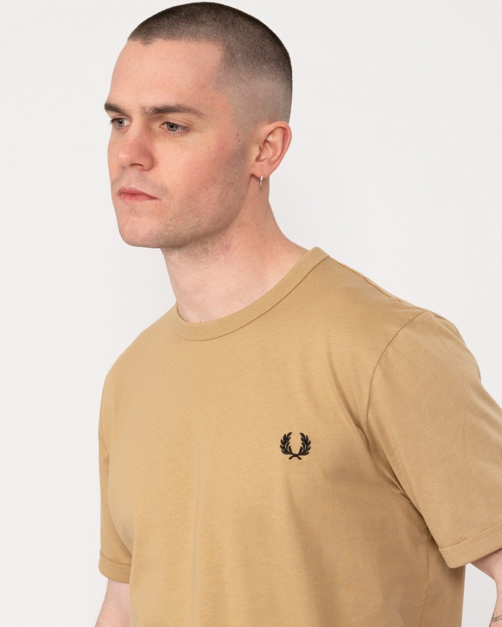 Fred Perry Mens Ringer T-Shirt - Warm Stone/Black U88