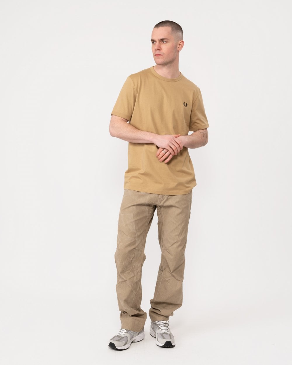 Fred Perry Mens Ringer T-Shirt - Warm Stone/Black U88