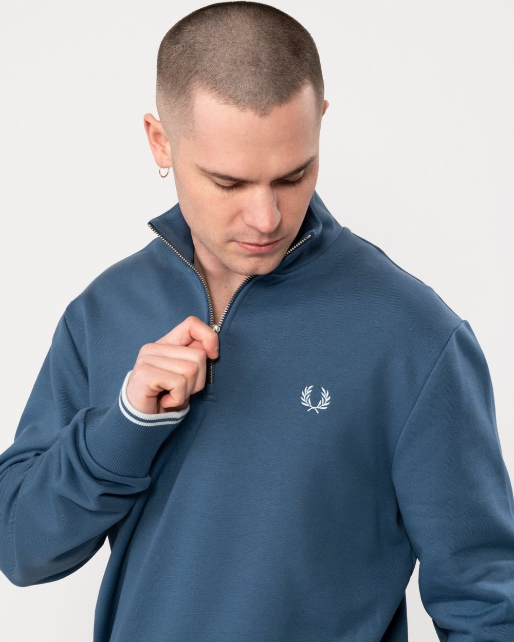 Fred Perry Mens Half Zip Sweatshirt - Midnight Blue/Light Ice V06