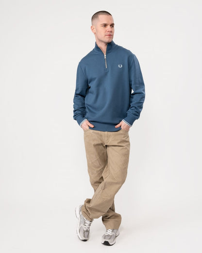 Fred Perry Mens Half Zip Sweatshirt - Midnight Blue/Light Ice V06