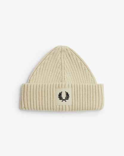 Fred Perry Mens Patch Brand Chunky Rib Beanie