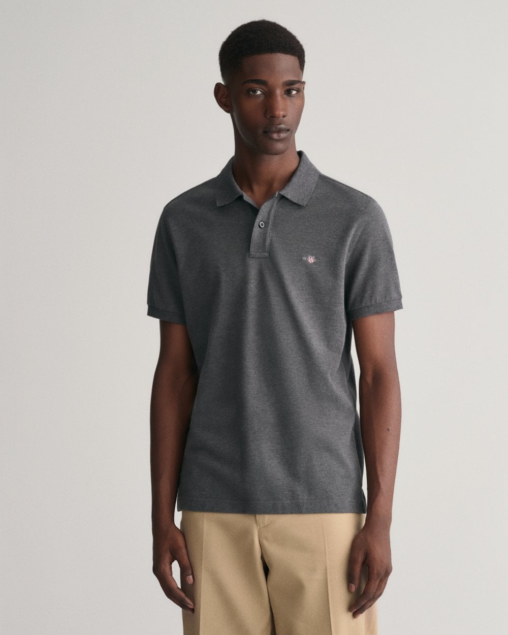 GANT Mens Slim Fit Short Sleeve Shield Logo Pique Polo - 95 Anthracite Melange