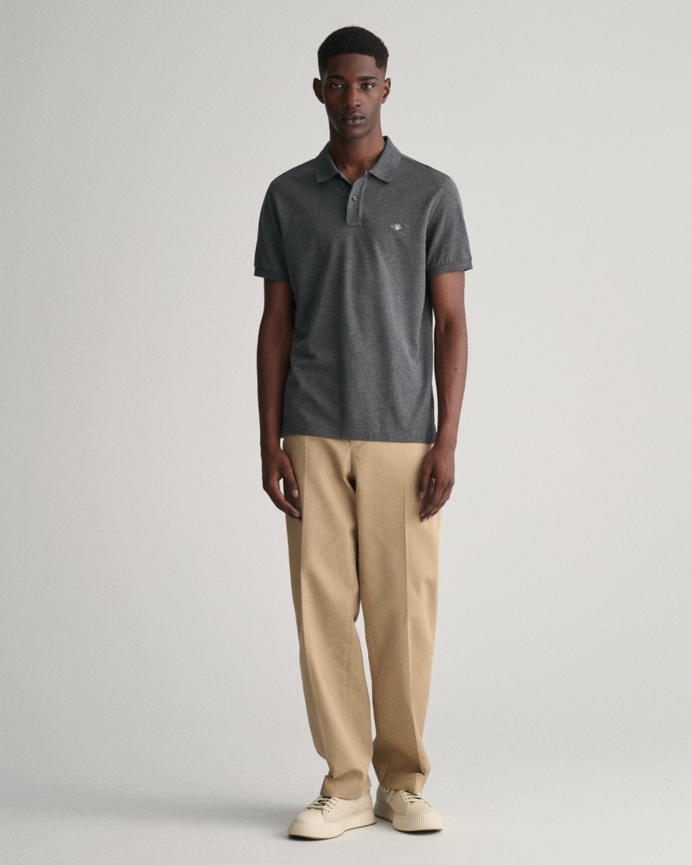 GANT Mens Slim Fit Short Sleeve Shield Logo Pique Polo - 95 Anthracite Melange