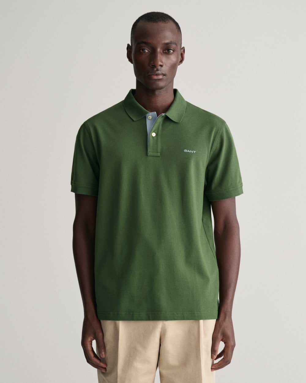 GANT Regular Fit Short Sleeve Contrast Pique Rugger - 313 Pine Green