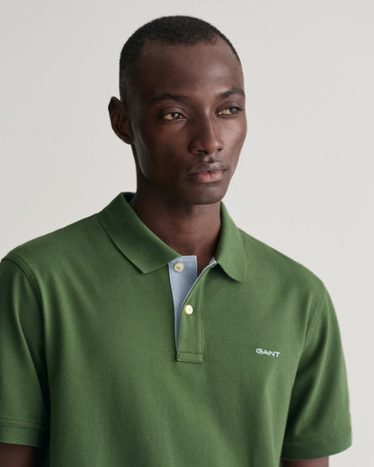 GANT Regular Fit Short Sleeve Contrast Pique Rugger - 313 Pine Green