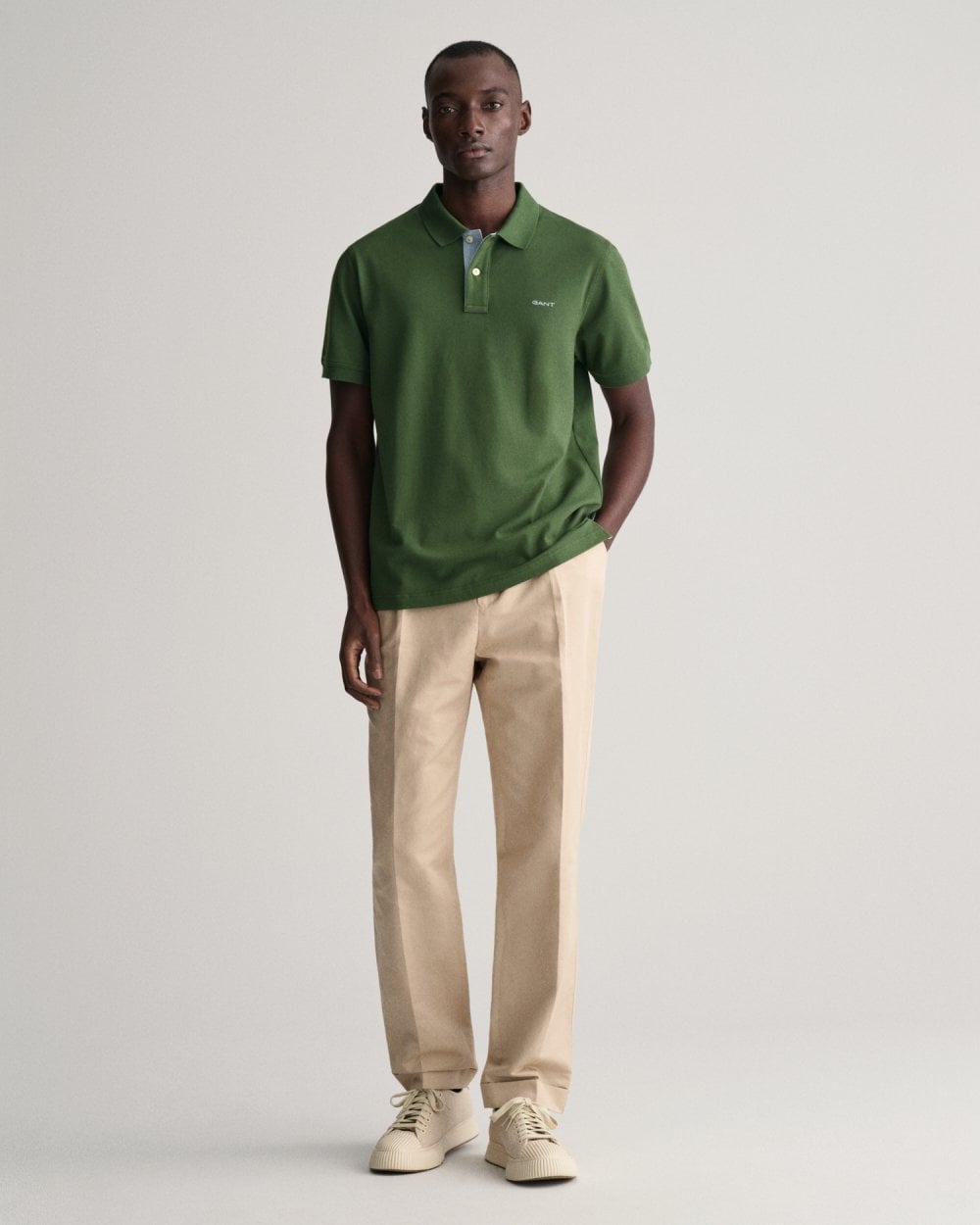 GANT Regular Fit Short Sleeve Contrast Pique Rugger - 313 Pine Green