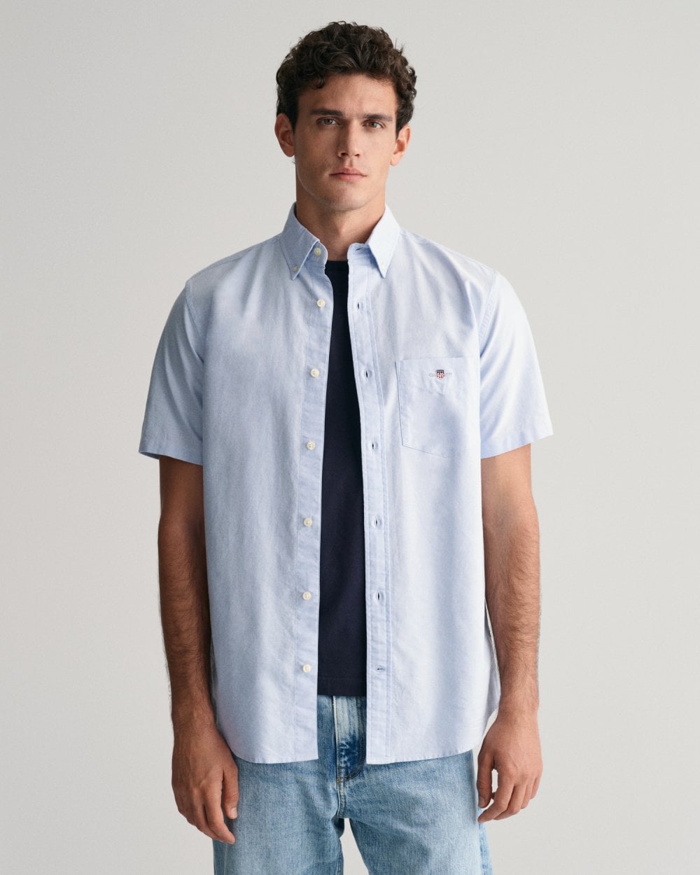 GANT Mens Regular Fit Short Sleeve Oxford Shirt - 455 Light Blue