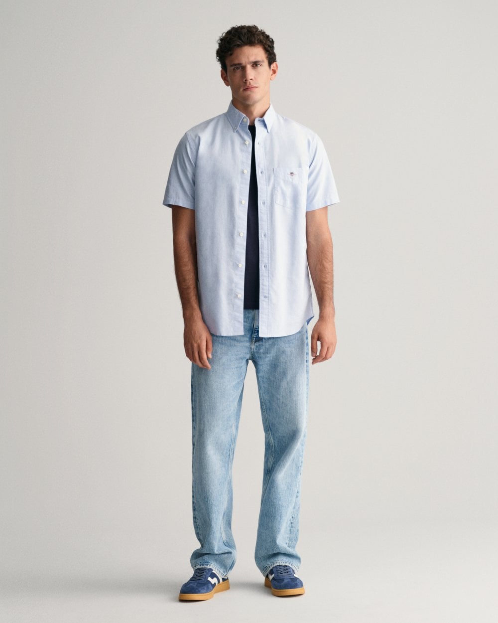 GANT Mens Regular Fit Short Sleeve Oxford Shirt - 455 Light Blue