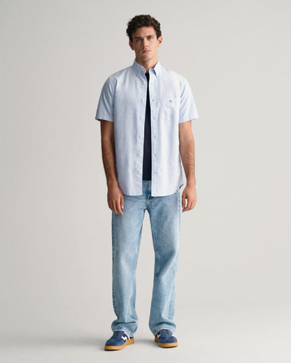 GANT Mens Regular Fit Short Sleeve Oxford Shirt - 455 Light Blue