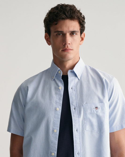 GANT Mens Regular Fit Short Sleeve Oxford Shirt - 455 Light Blue