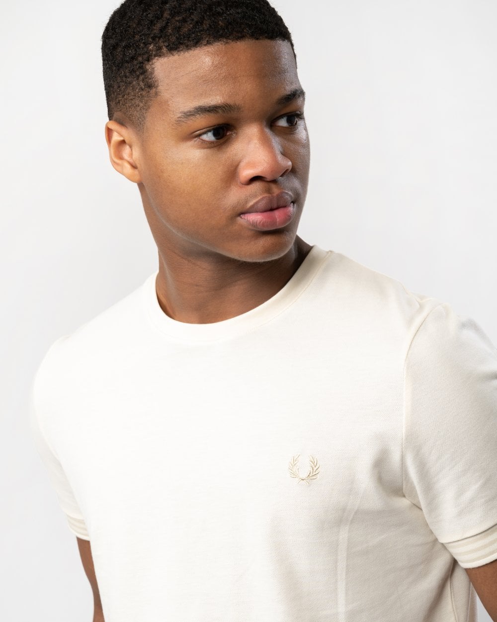 Fred Perry Mens Striped Cuff T-Shirt - Ecru 560