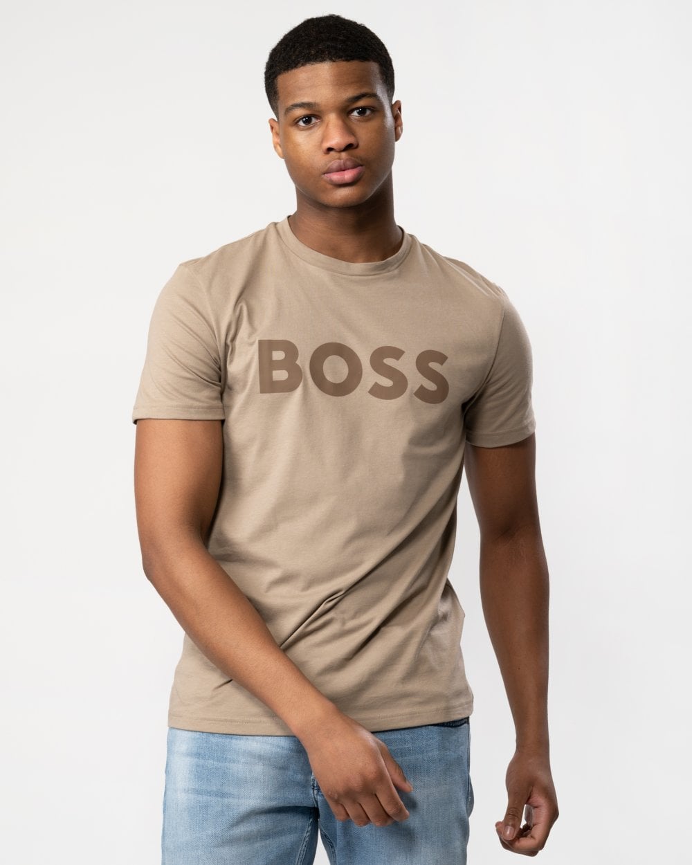 BOSS Orange Thinking 1 Large Rubber-Print Logo Mens T-Shirt