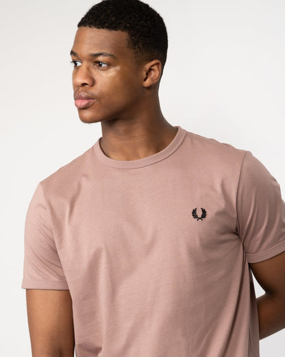Fred Perry Mens Ringer T-Shirt - Dark Pink/Black V05